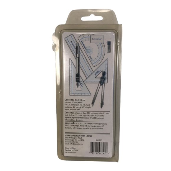 Staedtler 8 Piece Geo Set Geometry Set Compass Ruler Protractor Triangles Eraser - Picture 2 of 3